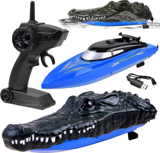Bateau RC 2-en-1 avec coque tête de crocodile télécommandée – Crocodile