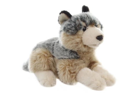 Loup en peluche allongé 22 cm