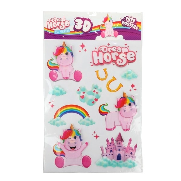 Autocollants muraux licorne XXL 3D dans un sachet 38x63cm