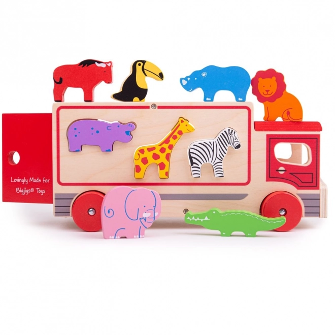 Camion en bois avec animaux de safari