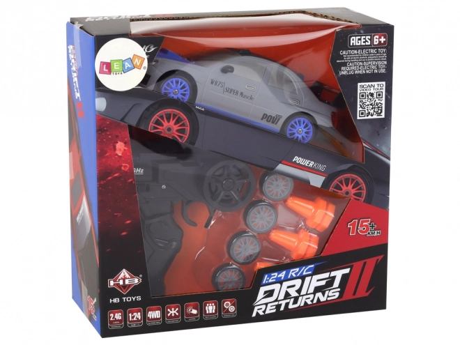 Voiture de sport téléguidée R/C 1:24 avec roues interchangeables – gris