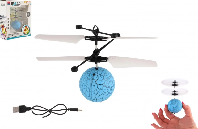 Balle hélicoptère volante avec lumière LED et contrôle par la paume, chargement USB, bleu