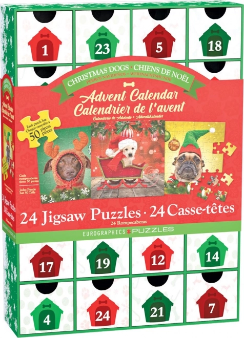Calendrier de l'Avent avec puzzle Eurographics 24 x 50 pièces – Chiens de Noël