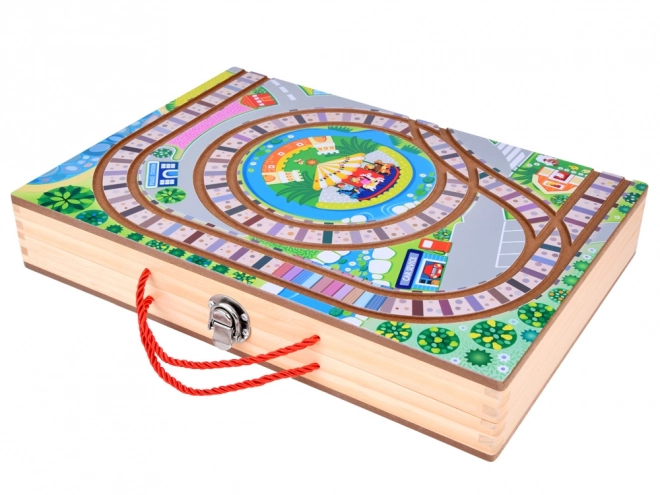 Circuit de train en bois avec coffret