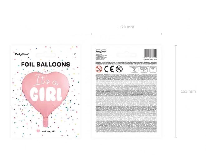 Ballon en aluminium It's a Girl cœur rose 45 cm