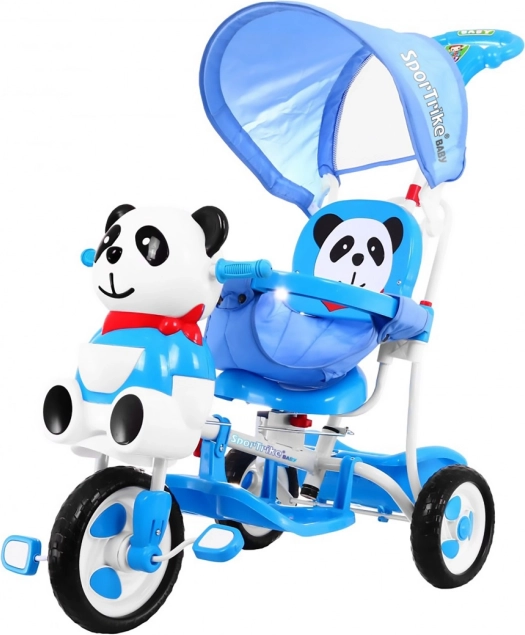 Tricycle pour enfant Panda avec auvent et poignée parentale – Bleu