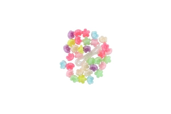 Perles en plastique petites fleurs avec ficelle 2 types dans un sachet 6,5x11x1cm