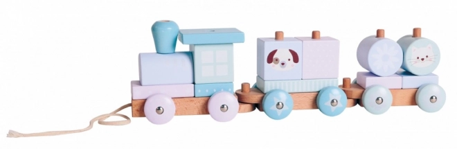 Blocs de train en bois pastel avec animaux
