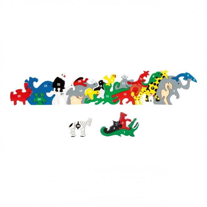 Puzzle en bois animaux avec lettres et chiffres