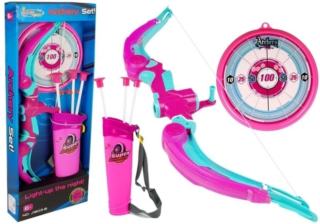 Arc avec bouclier + 3 flèches à ventouse rose
