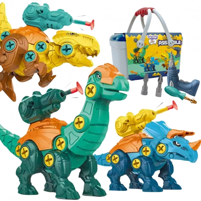Woopie ensemble dinosaures à visser 3 pièces ensemble de construction avec mallette et perceuse avec tournevis