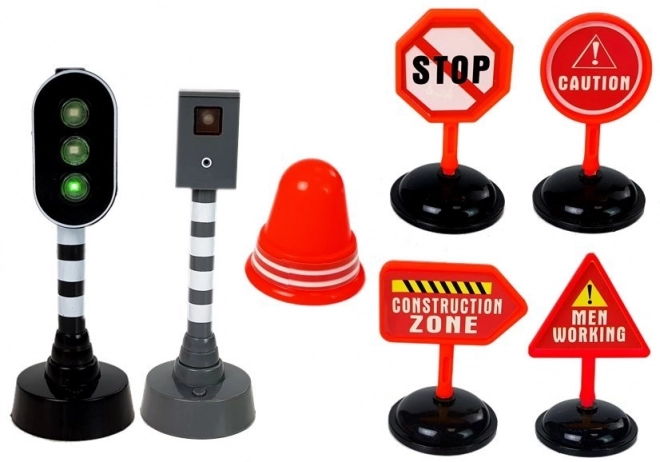 Camion de pompiers avec panneaux et feux de signalisation - propulsion par friction, effets sonores et lumineux