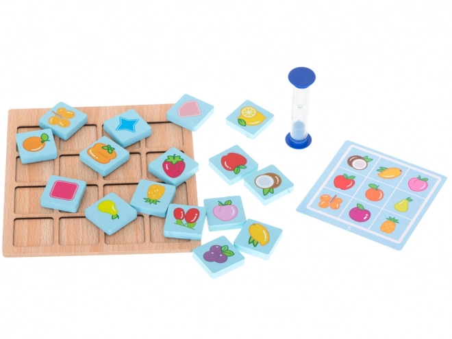 Puzzle en bois jeu de société memory fruits et formes