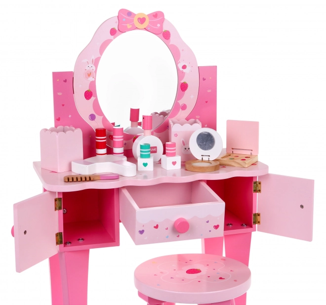 Coiffeuse en bois avec tabouret pour filles Salon de beauté domestique Maquillage + Accessoires