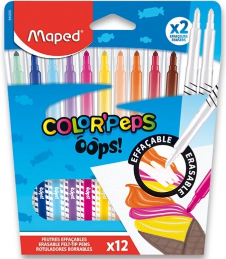 Feutres MAPED Color’Peps Oops 12 couleurs + 2 effaceurs