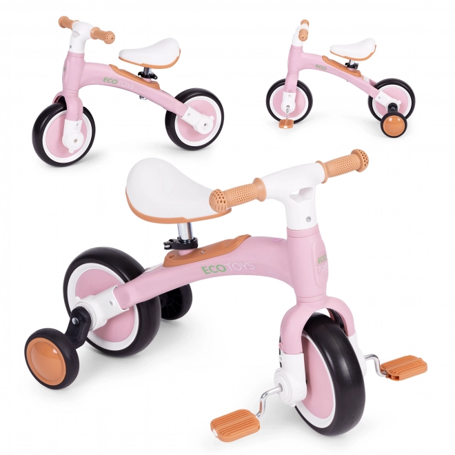 Vélo d'équilibre avec pédales - roues latérales d'entraînement 3 en 1 ECOTOYS – Růžové
