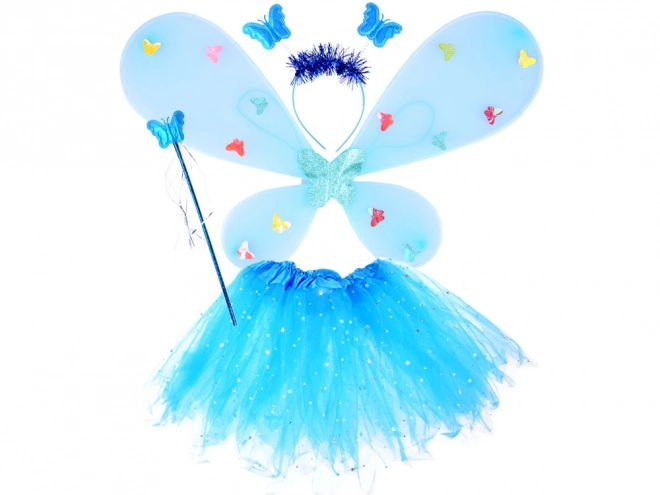 Costume de fée bleue lumineuse pour petite avec ailes de papillon