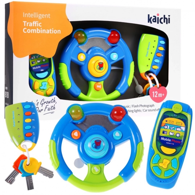 Ensemble interactif pour conducteurs pour enfants 3+ Volant + télécommande avec clés + téléphone + sons Lumières