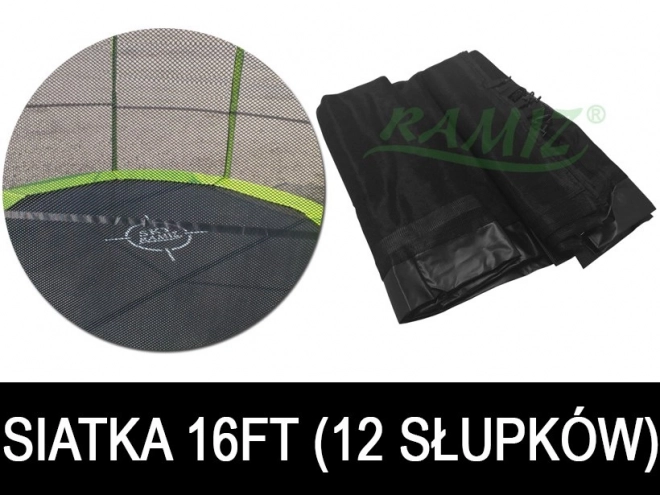 SkyRamiz Filet de sécurité noir pour trampoline de jardin 487cm/16FT 12 tunnels de poteaux