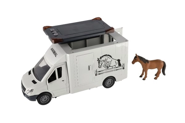Transporteur d'animaux en plastique 28 cm avec chevaux à inertie avec lumière et son gris dans une boîte 39x18 cm