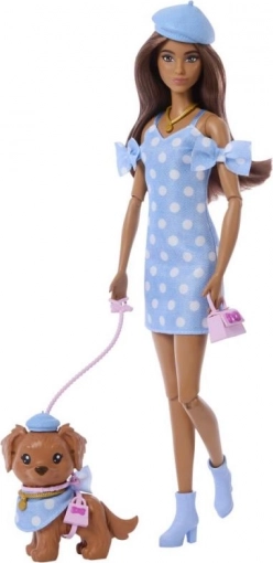 Barbie double tenue – poupée à pois avec chiot et accessoires