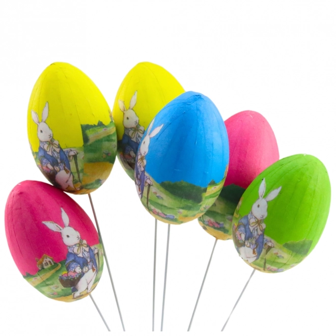 Œufs de Pâques sur fil avec lapin - ensemble de 6 pièces