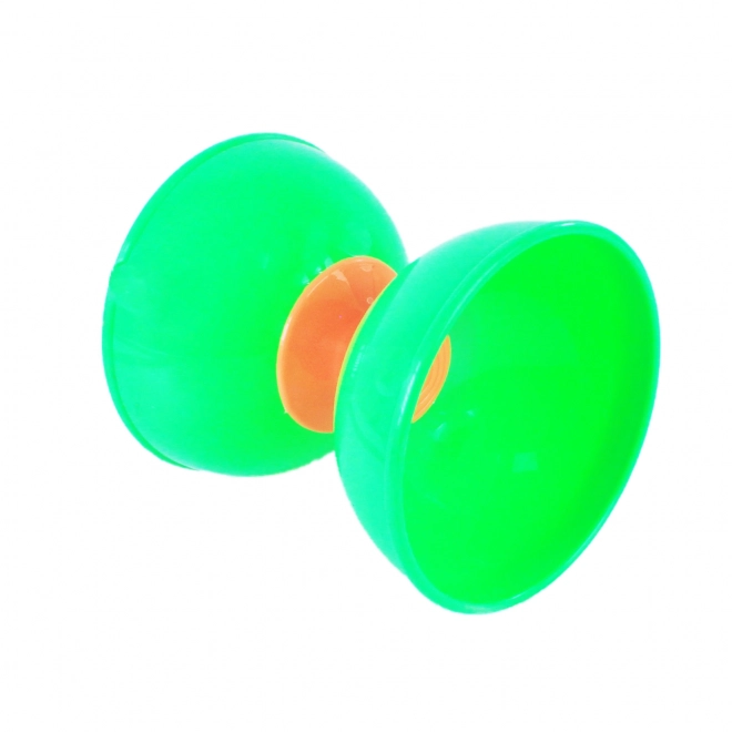Jouet diabolo avec calices en plastique vert et baguettes en bois
