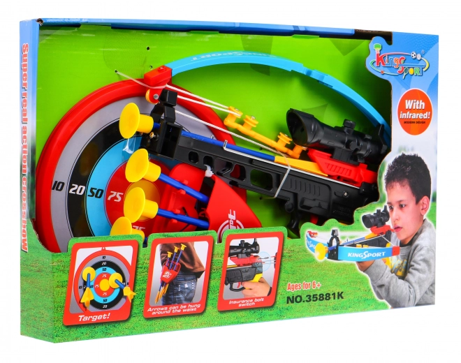 Arc pour enfants (6+) Ensemble sportif 7 pcs. + Cible + 4 flèches + Carquois + Viseur