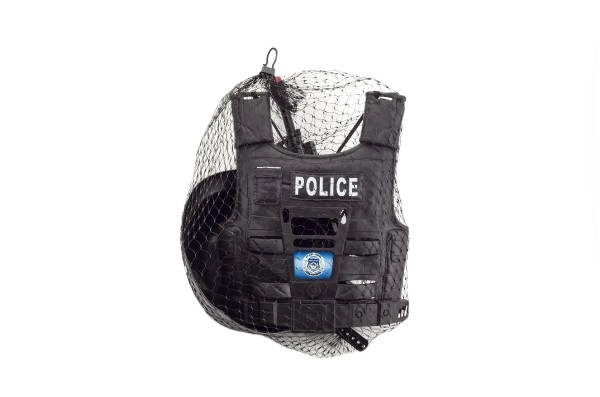 Ensemble de pistolet de police et casque avec accessoires en plastique 38cm dans un filet
