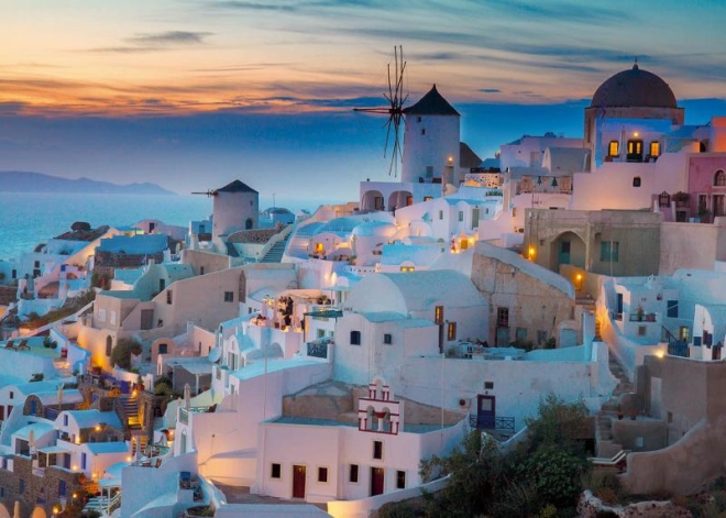 Représentation scénographique de Santorin