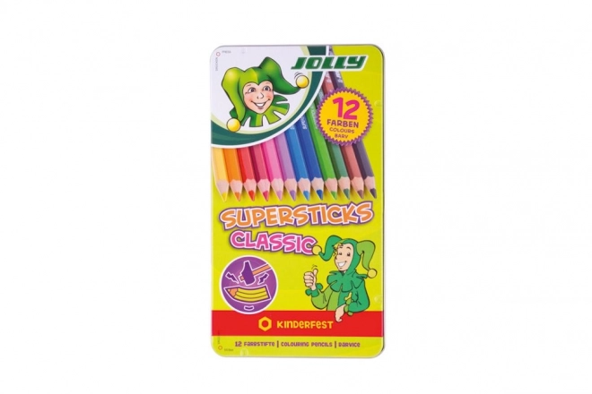 Crayons Supersticks 12 couleurs dans une boîte métallique