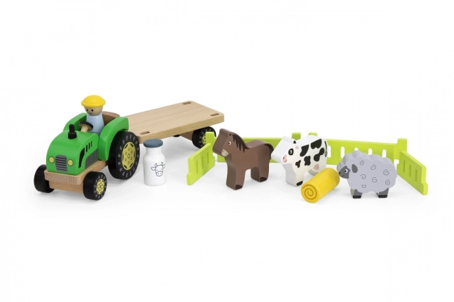 Tracteur en bois avec petits animaux