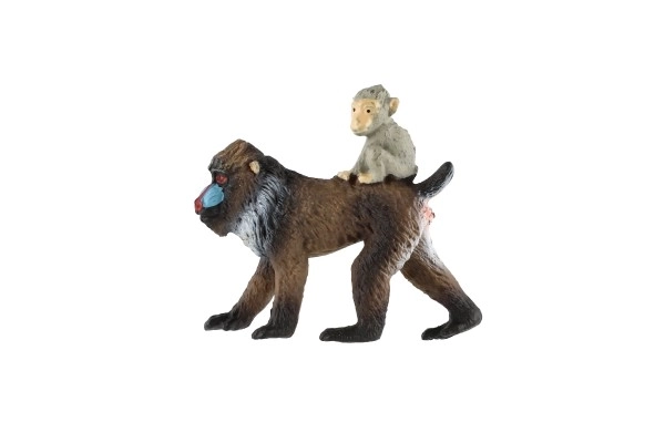 Mandrill femelle avec son petit en plastique 6cm en sachet