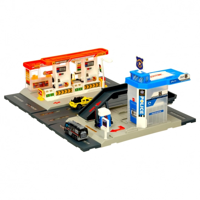 Station avec parking et ensemble de police