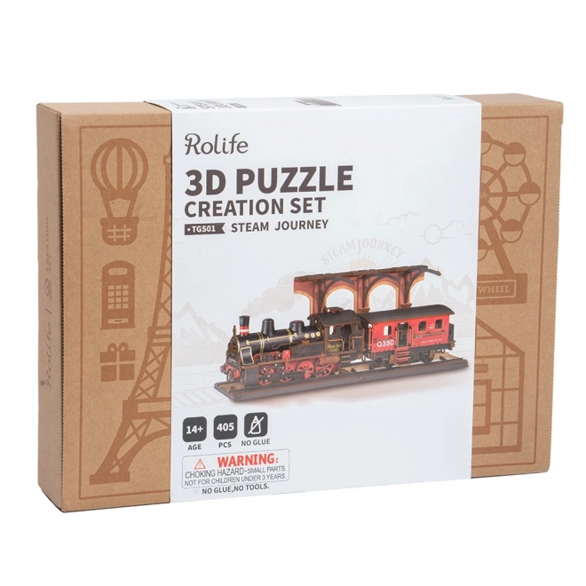 RoboTime Maquette en bois 3D Locomotive à vapeur vintage