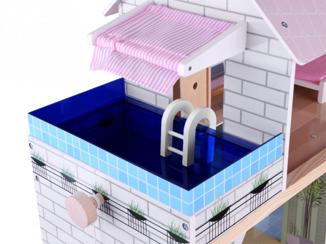 Maison de poupées en bois avec piscine et éclairage LED