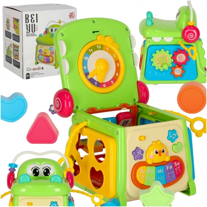 Cube éducatif crocodile 4-en-1 avec trieur et petit piano