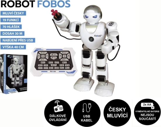 Robot interactif FOBOS 40 cm, parle tchèque, avec télécommande et recharge USB