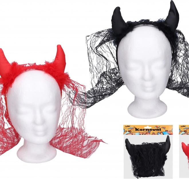 Coiffe cornes de diable avec voile