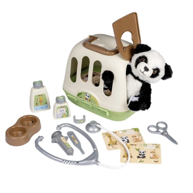 Équipement vétérinaire avec panda et boîte de transport 2 en 1