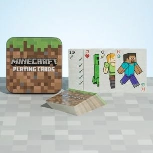 Cartes à jouer avec motif Minecraft dans une boîte en métal