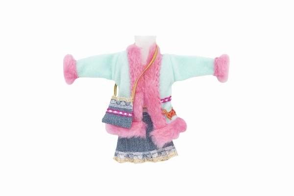Robes/Vêtements courts pour poupées, assortiment de types en sac 22x30 cm