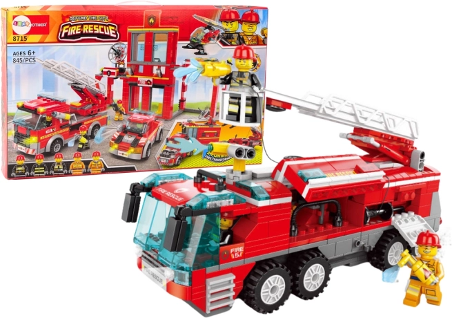 Kit de construction Caserne de Pompiers avec Voiture et Hélicoptère 845 pièces