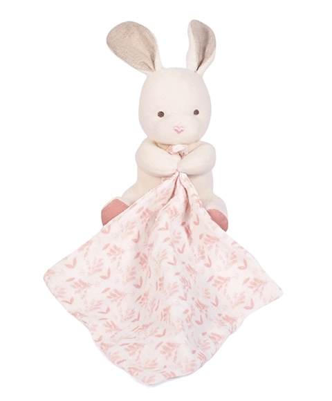 Ensemble cadeau Doudou - Lapin en peluche avec couverture rose en coton BIO