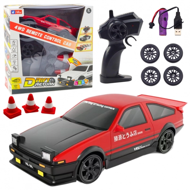 Voiture de drift sportive télécommandée avec roues interchangeables 4WD rouge