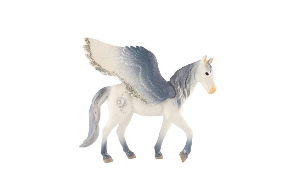 Cheval ailé blanc-gris en plastique zooted 14cm dans un sac