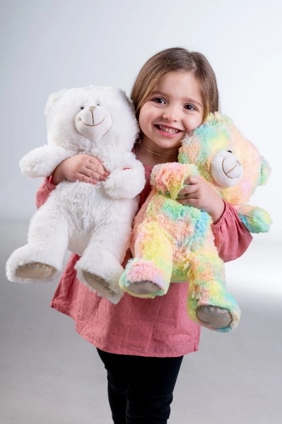 Peluche arc-en-ciel ours rêveur 40cm à piles avec lumière et son en sac