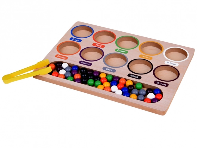 Mosaïque éducative en bois Montessori - billes colorées et trieur