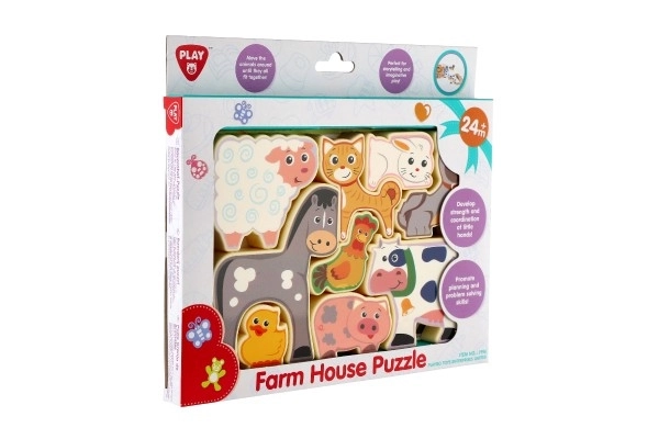 Puzzle/Jeu de casse-tête en bois ferme 20x14cm dans une boîte 24x21x2cm 24m+