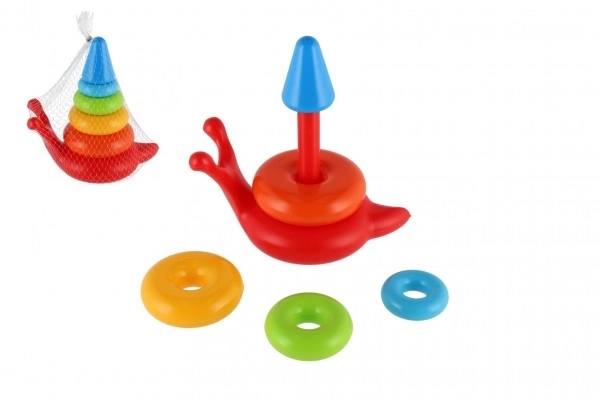 Pyramide à empiler anneaux escargot en plastique 6 pièces dans un filet 18x20x12cm 12m+